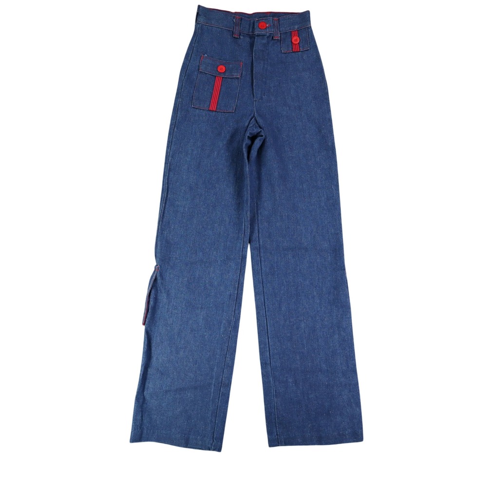 Maverick Denim Pants Kids 12 Slim Blue Red Button Pockets Wide Leg Cotton NOS